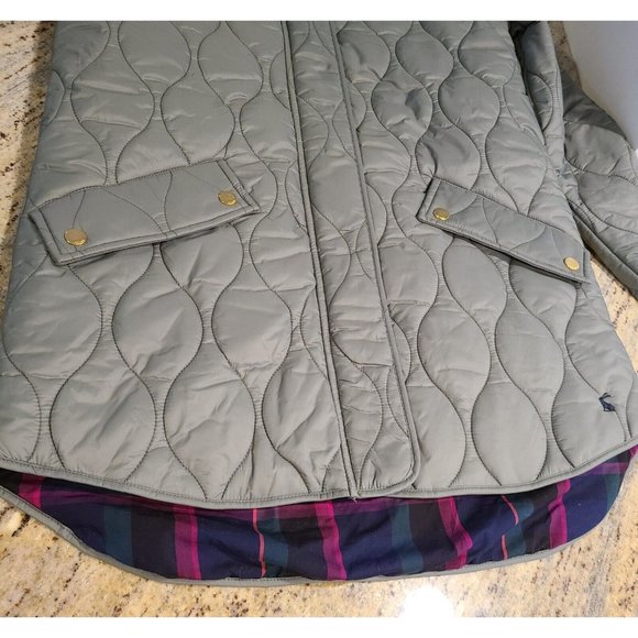 New! Joules Women US4 UK8 Rosedale Gray Quilted Jacket Plaid Lined Corduroy Trim - Picture 7 of 16
